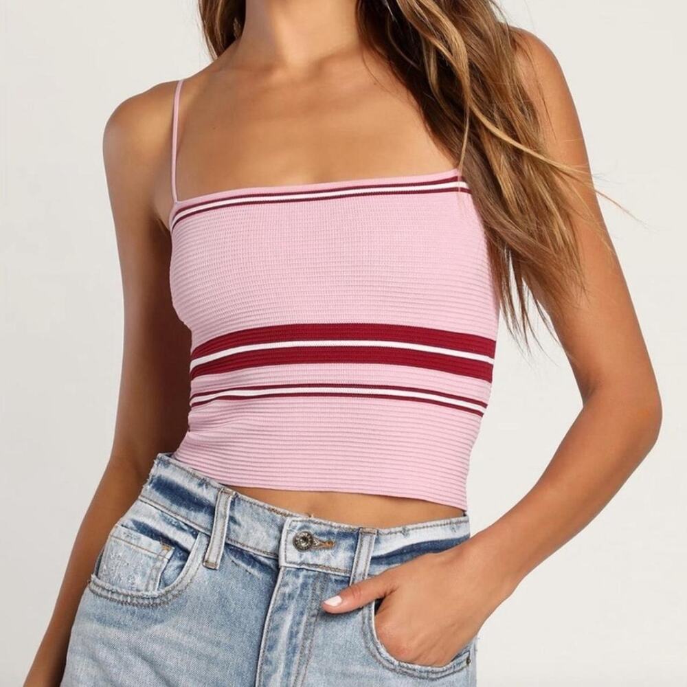 Lenore Mauve Pink Striped Ribbed Crop Top